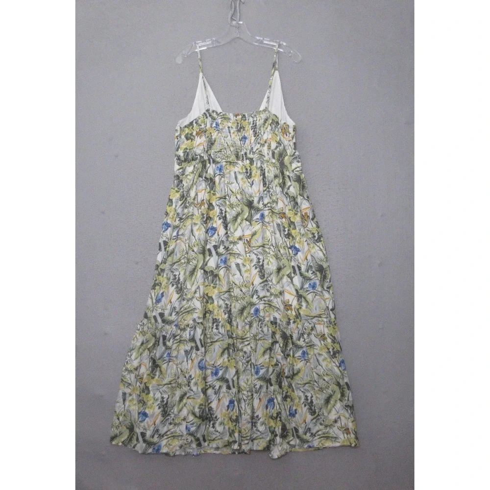 Abercrombie & Fitch Dress XLP Floral Maxi Tropical‎ Linen Blend Smocked Boho